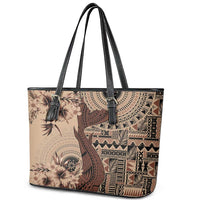 Bula Fiji Leather Tote Bag Shark Tail Beige Masi Tapa