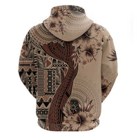 Bula Fiji Zip Hoodie Shark Tail Beige Masi Tapa LT7 - Polynesian Pride