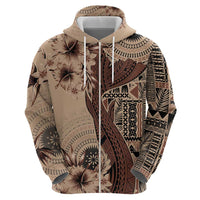 Bula Fiji Zip Hoodie Shark Tail Beige Masi Tapa LT7 - Polynesian Pride