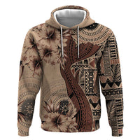 Bula Fiji Zip Hoodie Shark Tail Beige Masi Tapa LT7 Pullover Hoodie Beige - Polynesian Pride