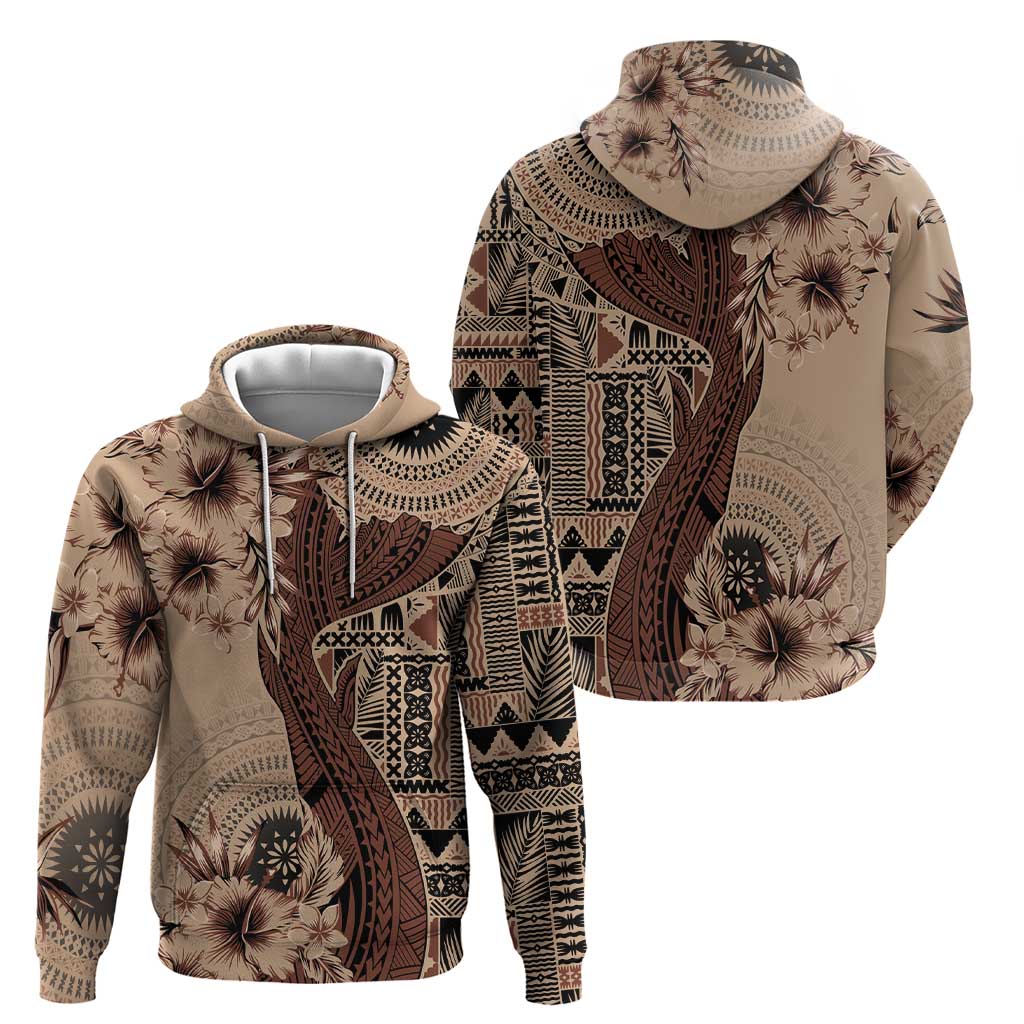 Bula Fiji Zip Hoodie Shark Tail Beige Masi Tapa LT7 - Polynesian Pride