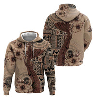 Bula Fiji Zip Hoodie Shark Tail Beige Masi Tapa LT7 - Polynesian Pride