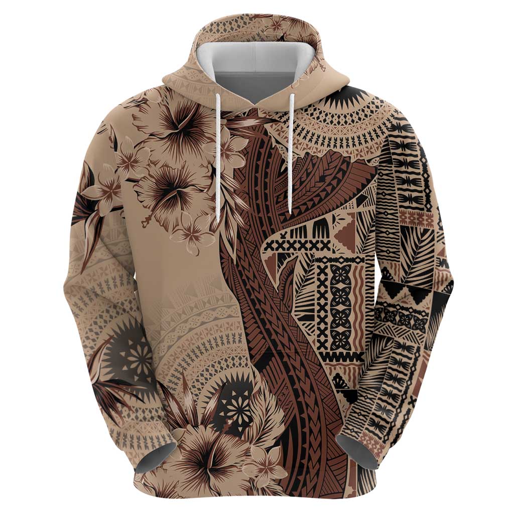 Bula Fiji Zip Hoodie Shark Tail Beige Masi Tapa LT7 - Polynesian Pride