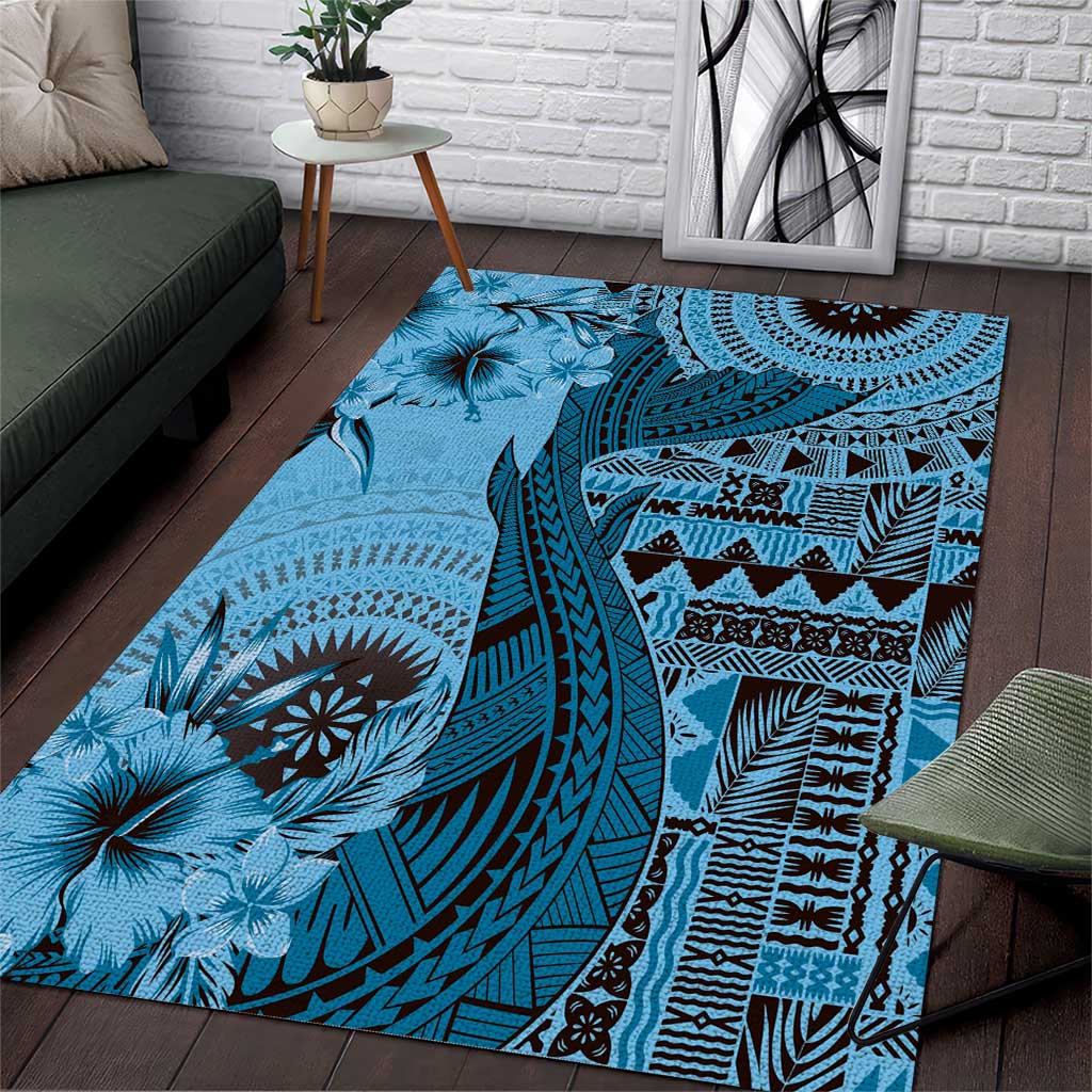 Bula Fiji Area Rug Shark Tail Turquoise Masi Tapa