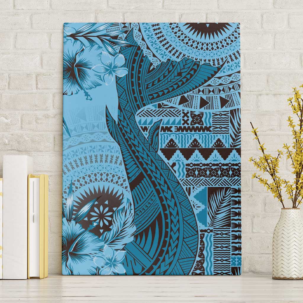 Bula Fiji Canvas Wall Art Shark Tail Turquoise Masi Tapa