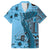 Bula Fiji Family Matching Off Shoulder Short Dress and Hawaiian Shirt Shark Tail Turquoise Masi Tapa