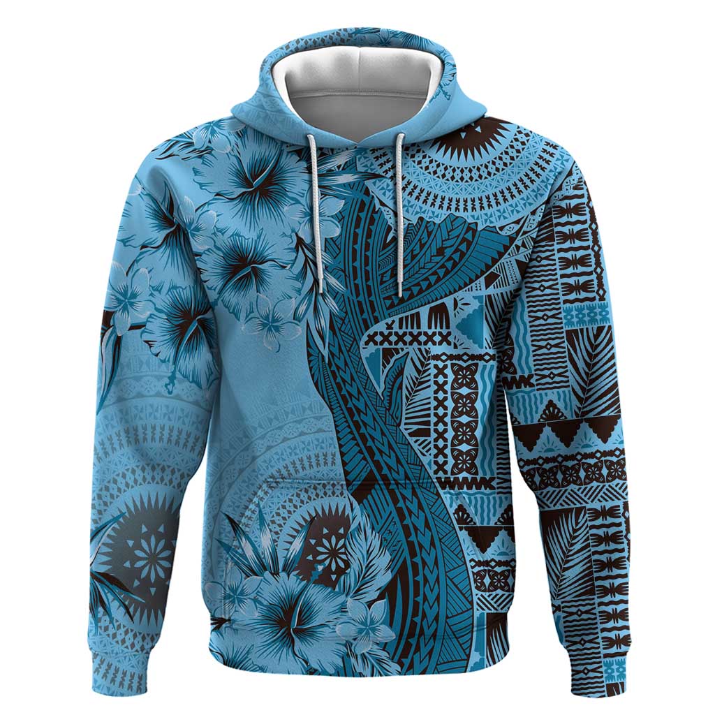 Bula Fiji Hoodie Shark Tail Turquoise Masi Tapa LT7 Pullover Hoodie Turquoise - Polynesian Pride