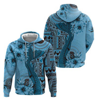 Bula Fiji Hoodie Shark Tail Turquoise Masi Tapa LT7 - Polynesian Pride