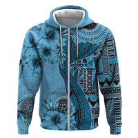 Bula Fiji Hoodie Shark Tail Turquoise Masi Tapa LT7 Zip Hoodie Turquoise - Polynesian Pride