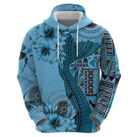 Bula Fiji Hoodie Shark Tail Turquoise Masi Tapa LT7 - Polynesian Pride
