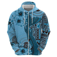 Bula Fiji Hoodie Shark Tail Turquoise Masi Tapa LT7 - Polynesian Pride