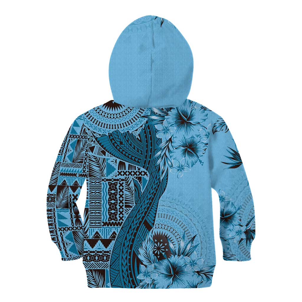 Bula Fiji Kid Hoodie Shark Tail Turquoise Masi Tapa