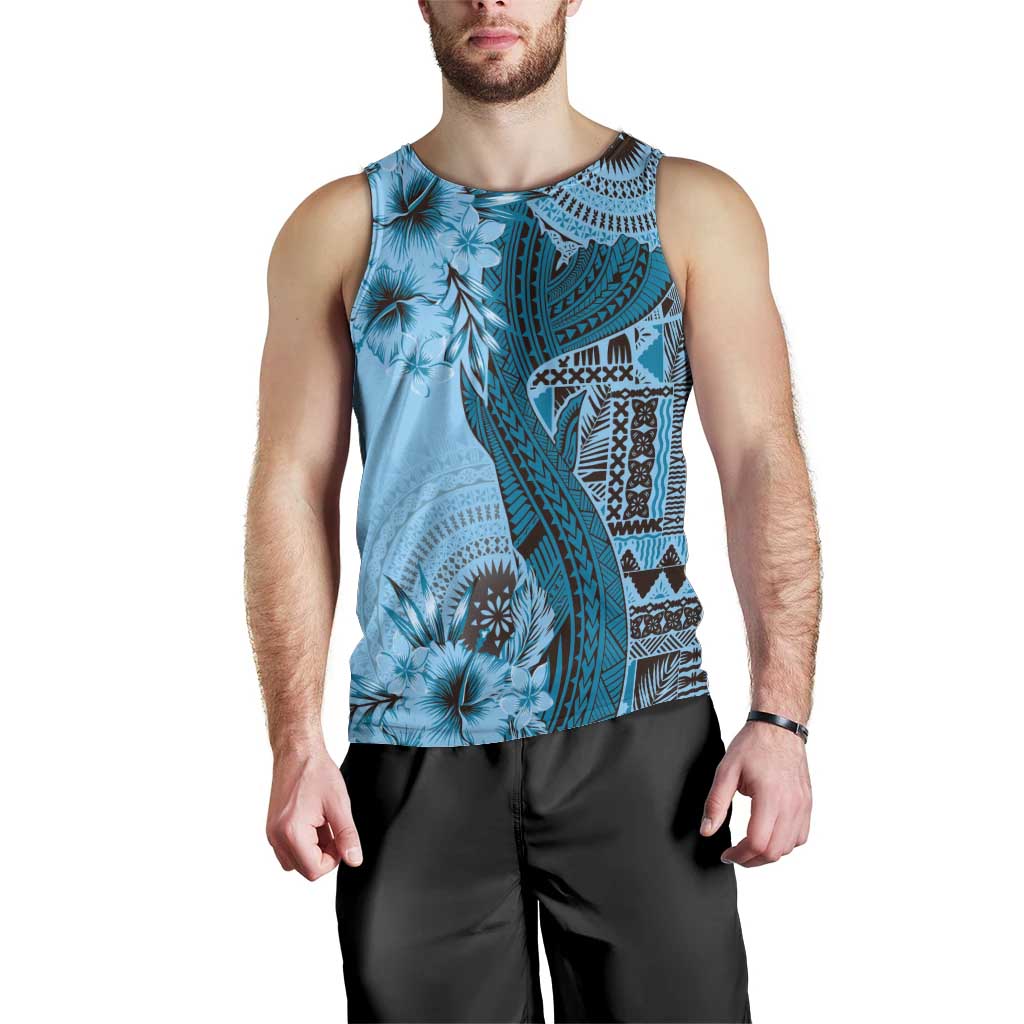 Bula Fiji Men Tank Top Shark Tail Turquoise Masi Tapa