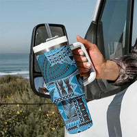 Bula Fiji Personalised Tumbler With Handle Shark Tail Turquoise Masi Tapa