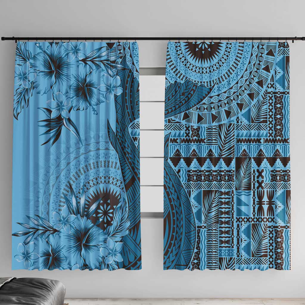 Bula Fiji Window Curtain Shark Tail Turquoise Masi Tapa