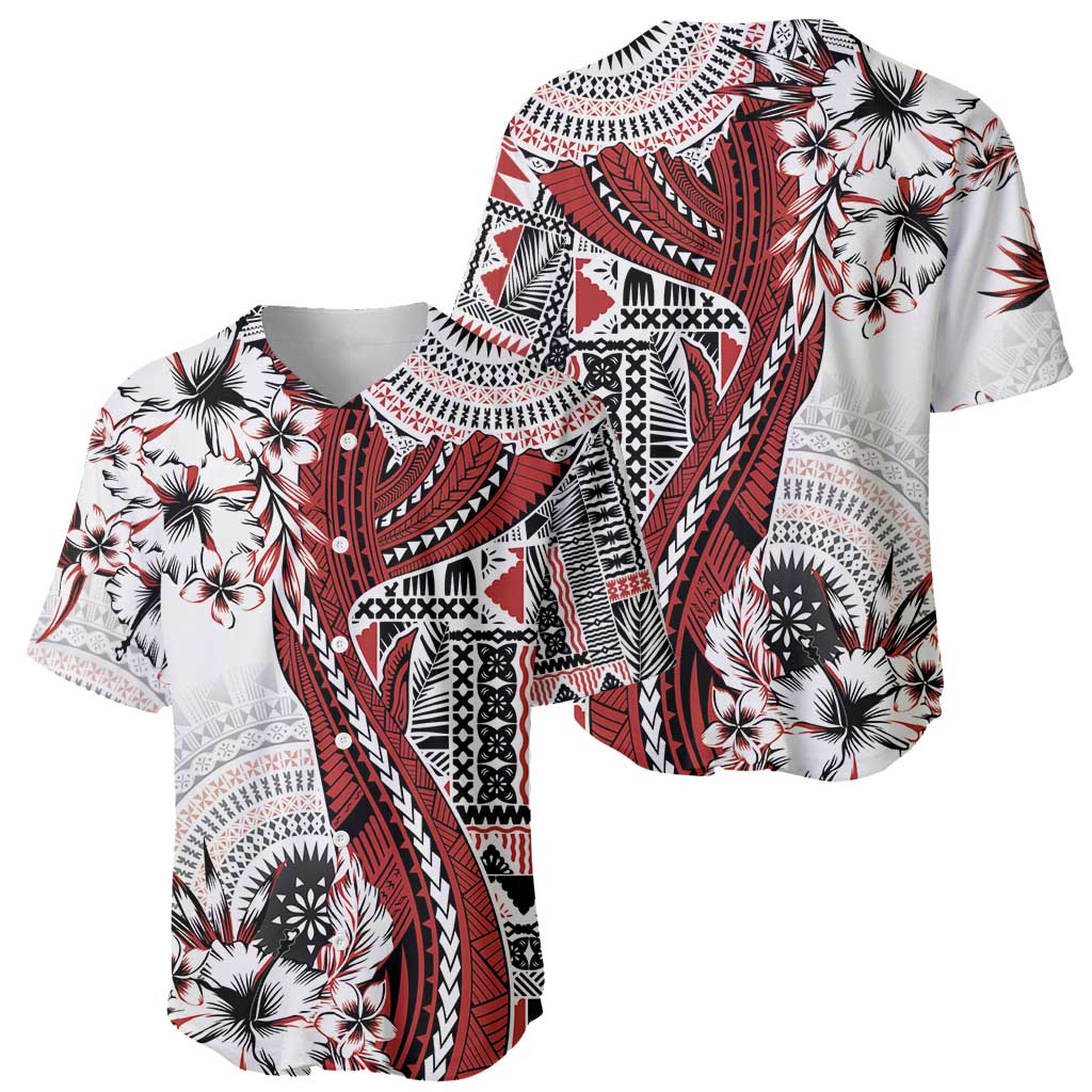 Bula Fiji Baseball Jersey Shark Tail White Masi Tapa