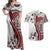 Bula Fiji Couples Matching Off Shoulder Maxi Dress and Hawaiian Shirt Shark Tail White Masi Tapa