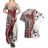 Bula Fiji Couples Matching Summer Maxi Dress and Hawaiian Shirt Shark Tail White Masi Tapa