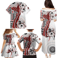 Bula Fiji Family Matching Puletasi and Hawaiian Shirt Shark Tail White Masi Tapa