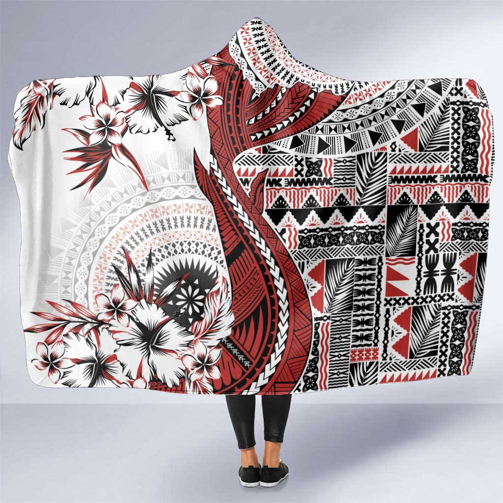 Bula Fiji Hooded Blanket Shark Tail White Masi Tapa