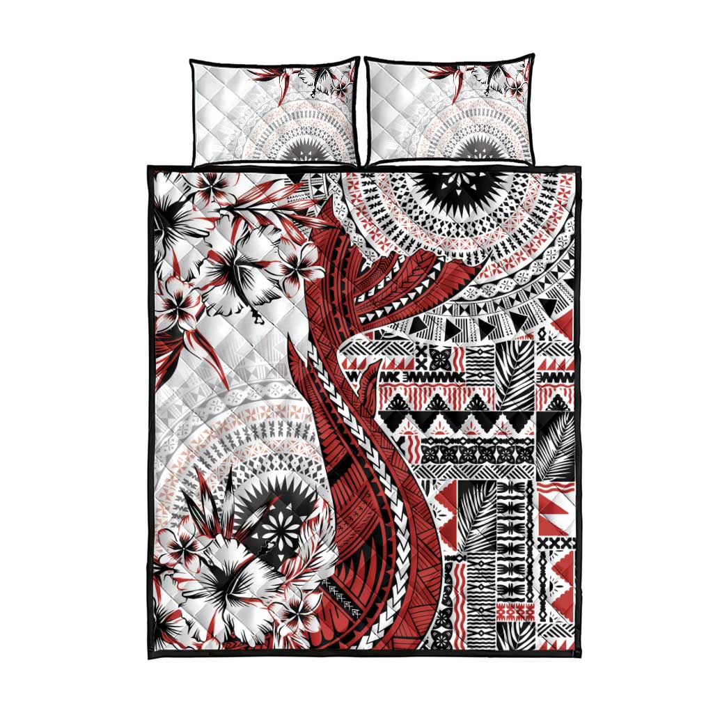 Bula Fiji Quilt Bed Set Shark Tail White Masi Tapa