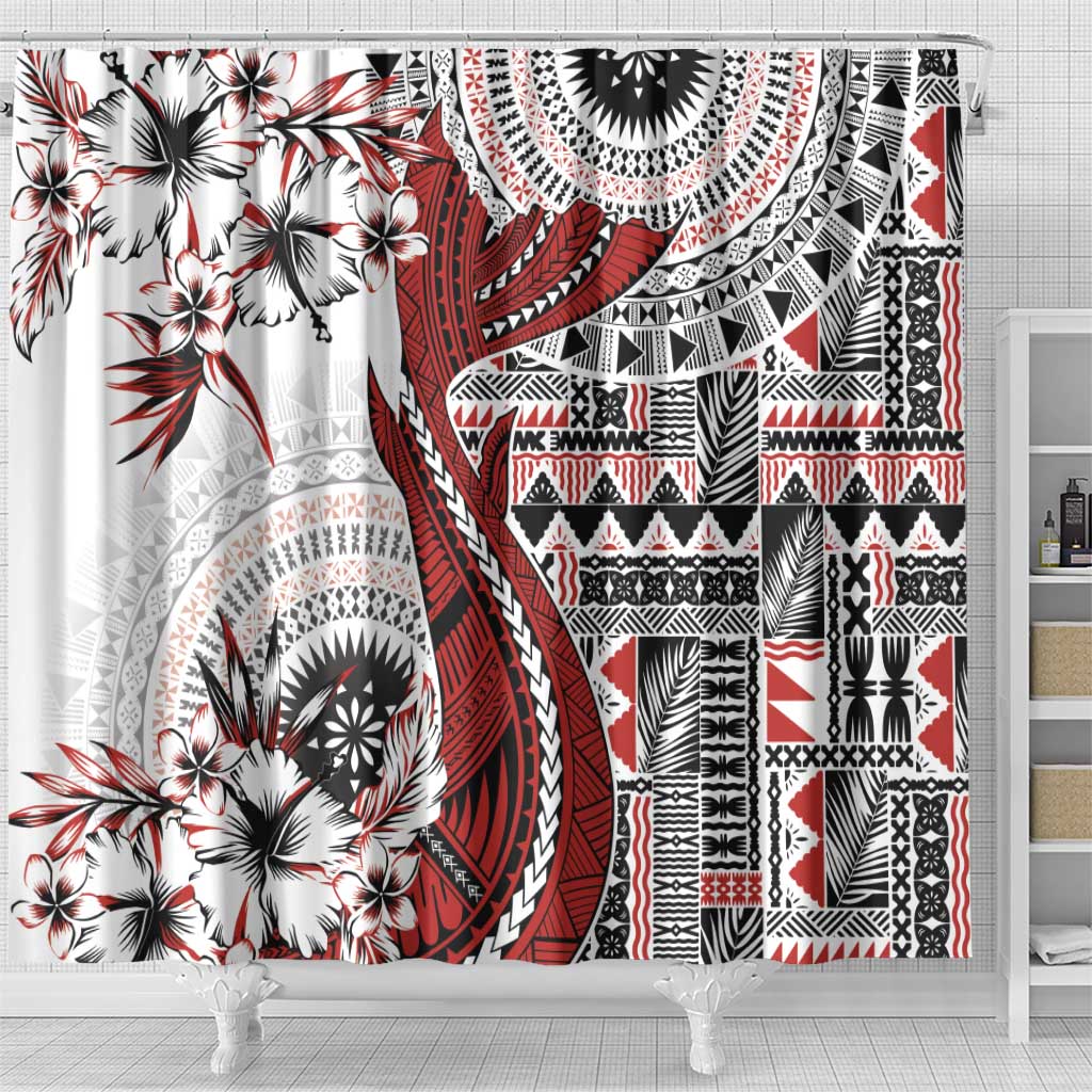 Bula Fiji Shower Curtain Shark Tail White Masi Tapa