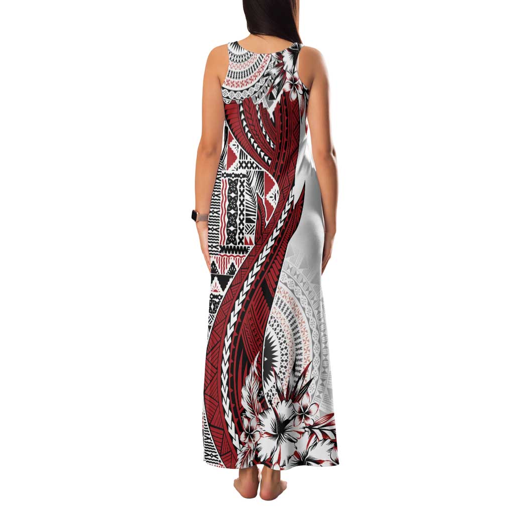 Bula Fiji Tank Maxi Dress Shark Tail White Masi Tapa