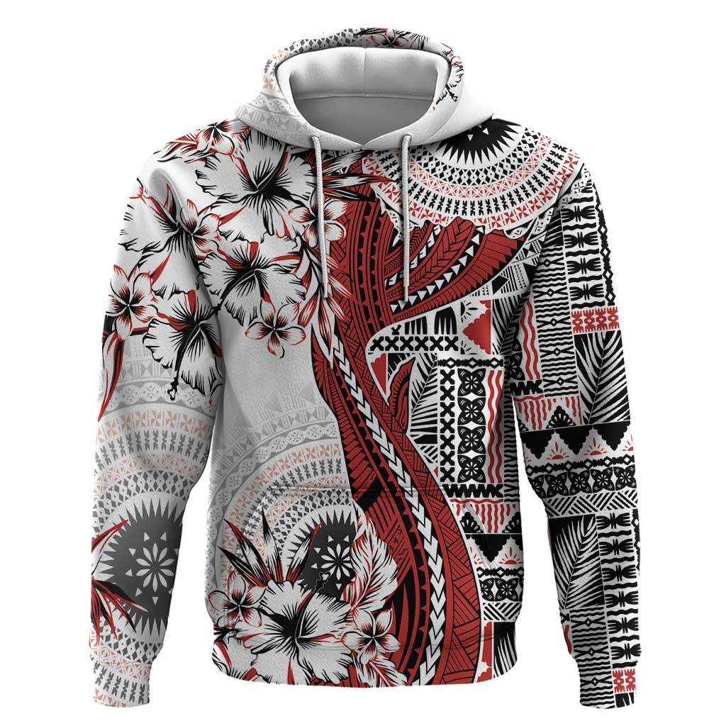 Bula Fiji Zip Hoodie Shark Tail White Masi Tapa LT7 Pullover Hoodie White - Polynesian Pride