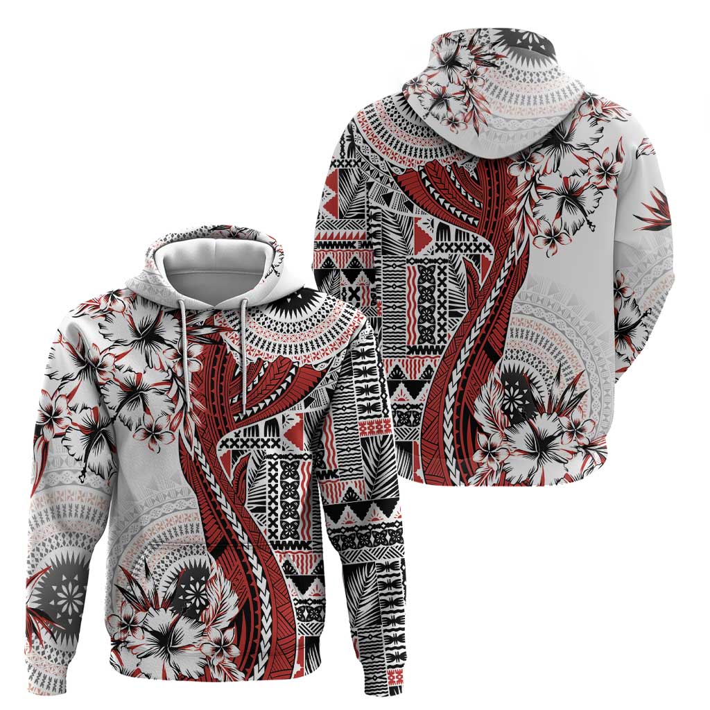 Bula Fiji Zip Hoodie Shark Tail White Masi Tapa LT7 - Polynesian Pride