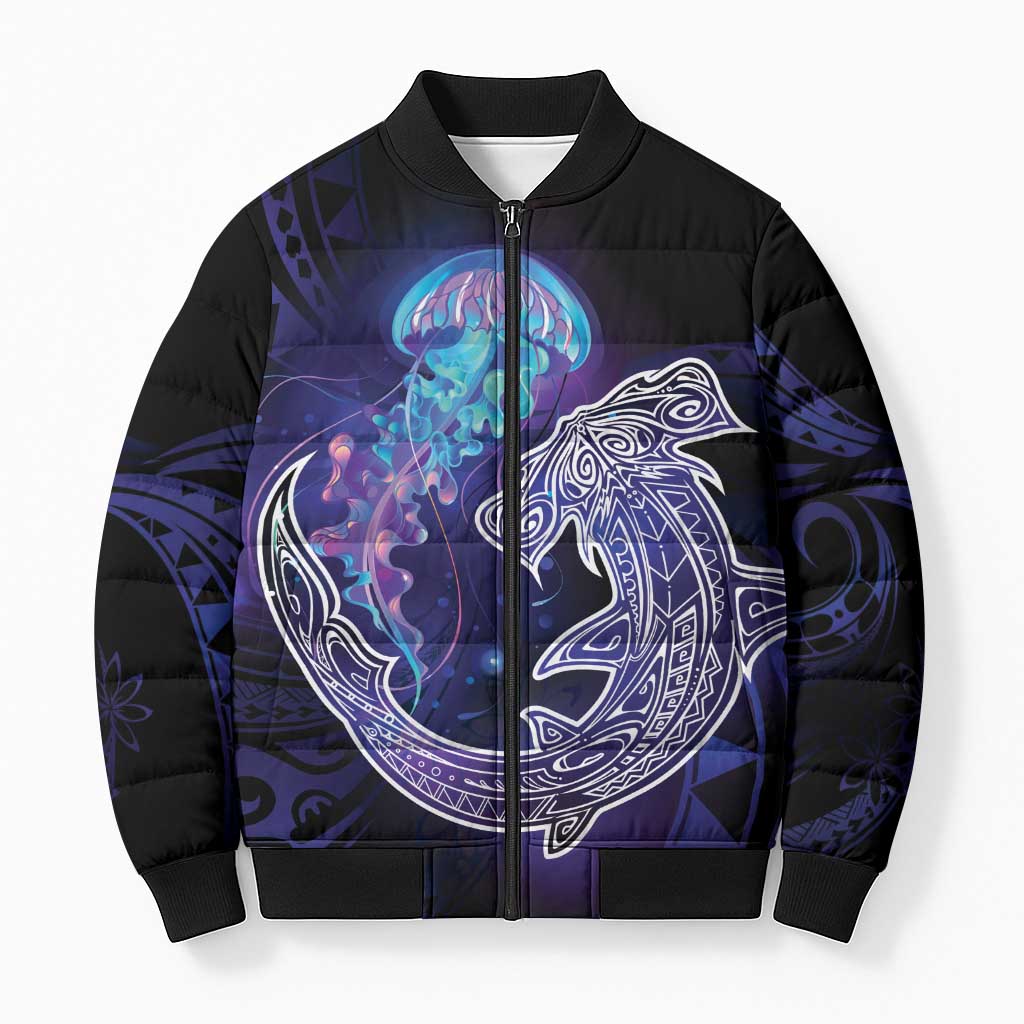 Polynesian Aumakua Bomber Puffer Jacket Jellyfish with Shark - Polynesian Pride