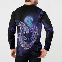 Polynesian Aumakua Button Sweatshirt Jellyfish with Shark - Polynesian Pride