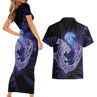 Polynesian Aumakua Couples Matching Short Sleeve Bodycon Dress and Hawaiian Shirt Jellyfish with Shark - Polynesian Pride