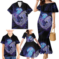 Polynesian Aumakua Family Matching Mermaid Dress and Hawaiian Shirt Jellyfish with Shark - Polynesian Pride