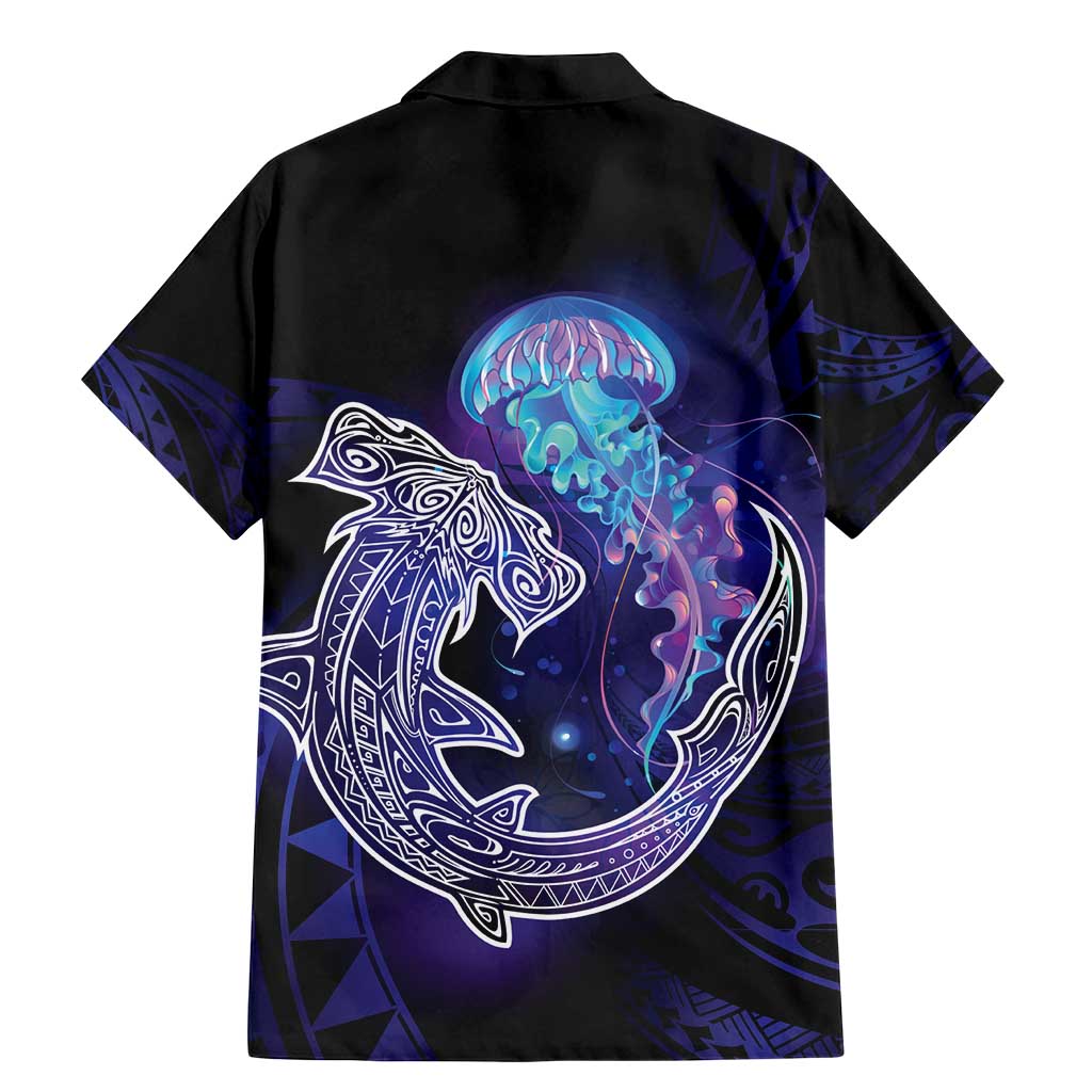 Polynesian Aumakua Family Matching Mermaid Dress and Hawaiian Shirt Jellyfish with Shark - Polynesian Pride