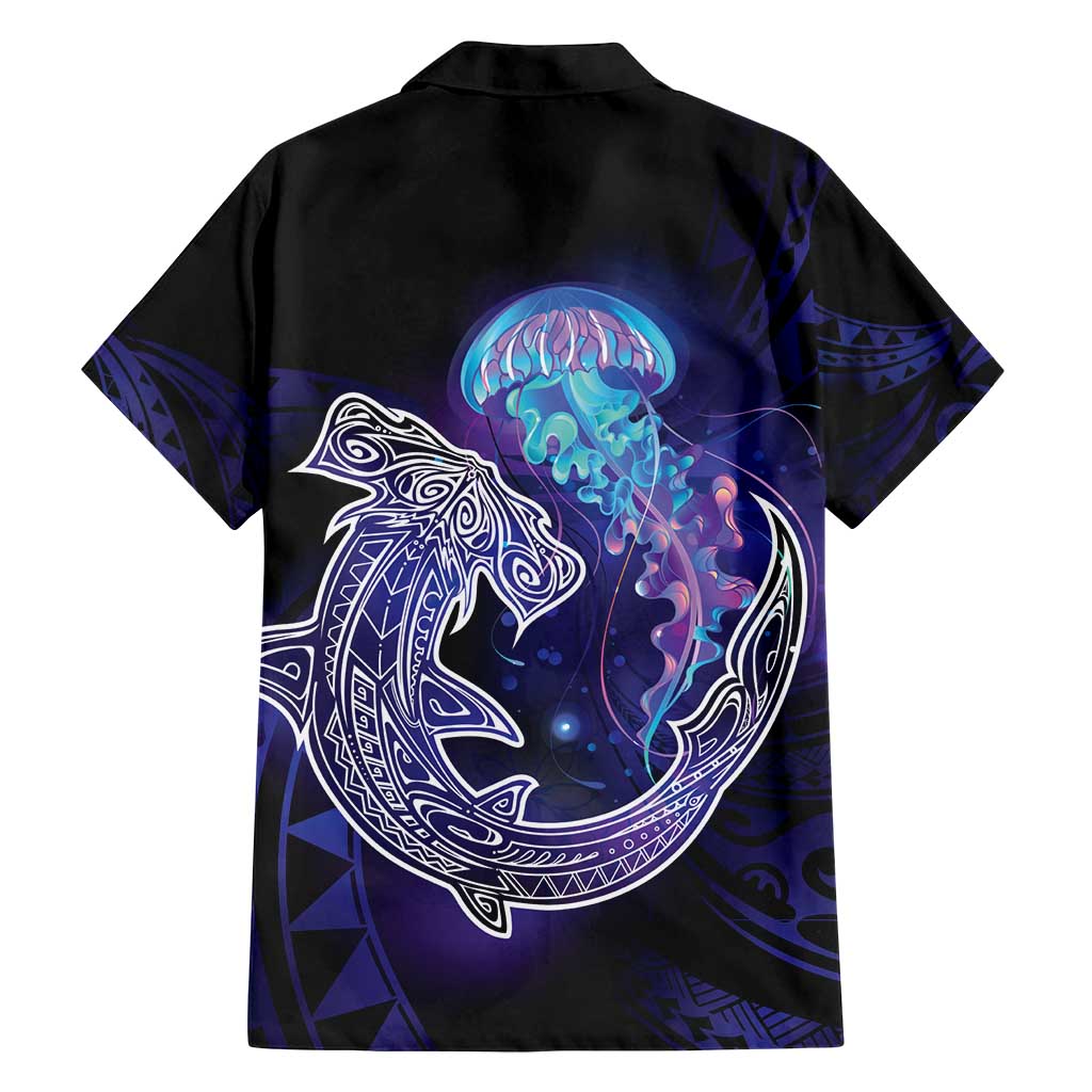 Polynesian Aumakua Family Matching Off Shoulder Short Dress and Hawaiian Shirt Jellyfish with Shark - Polynesian Pride