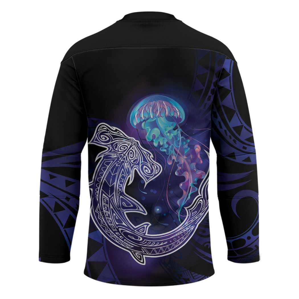 Polynesian Aumakua Hockey Jersey Jellyfish with Shark - Polynesian Pride