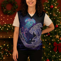 Polynesian Aumakua Christmas Knitted V-Neck Vest Jellyfish with Shark - Polynesian Pride