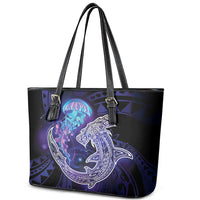 Polynesian Aumakua Leather Tote Bag Jellyfish with Shark - Polynesian Pride