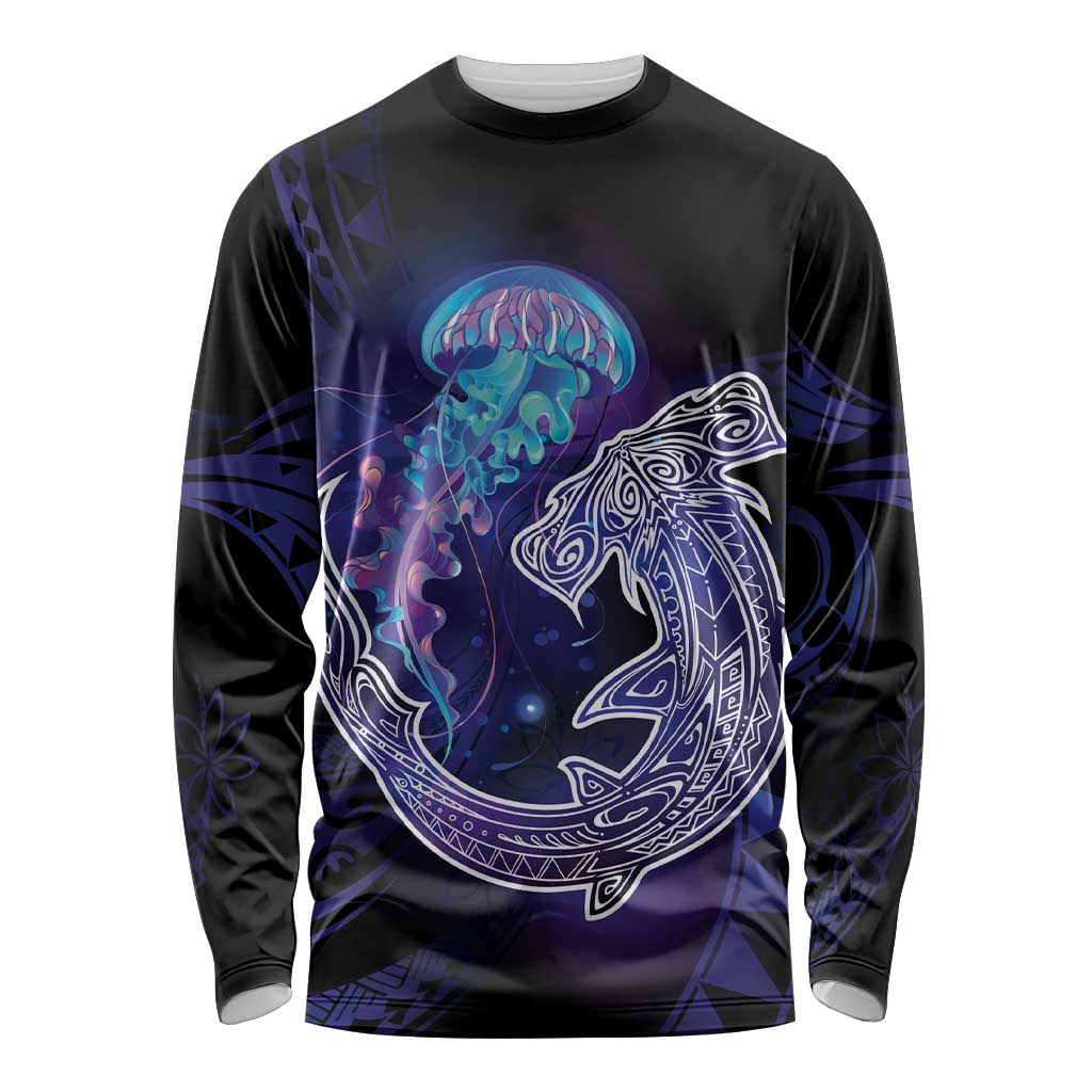 Polynesian Aumakua Long Sleeve Shirt Jellyfish with Shark - Polynesian Pride