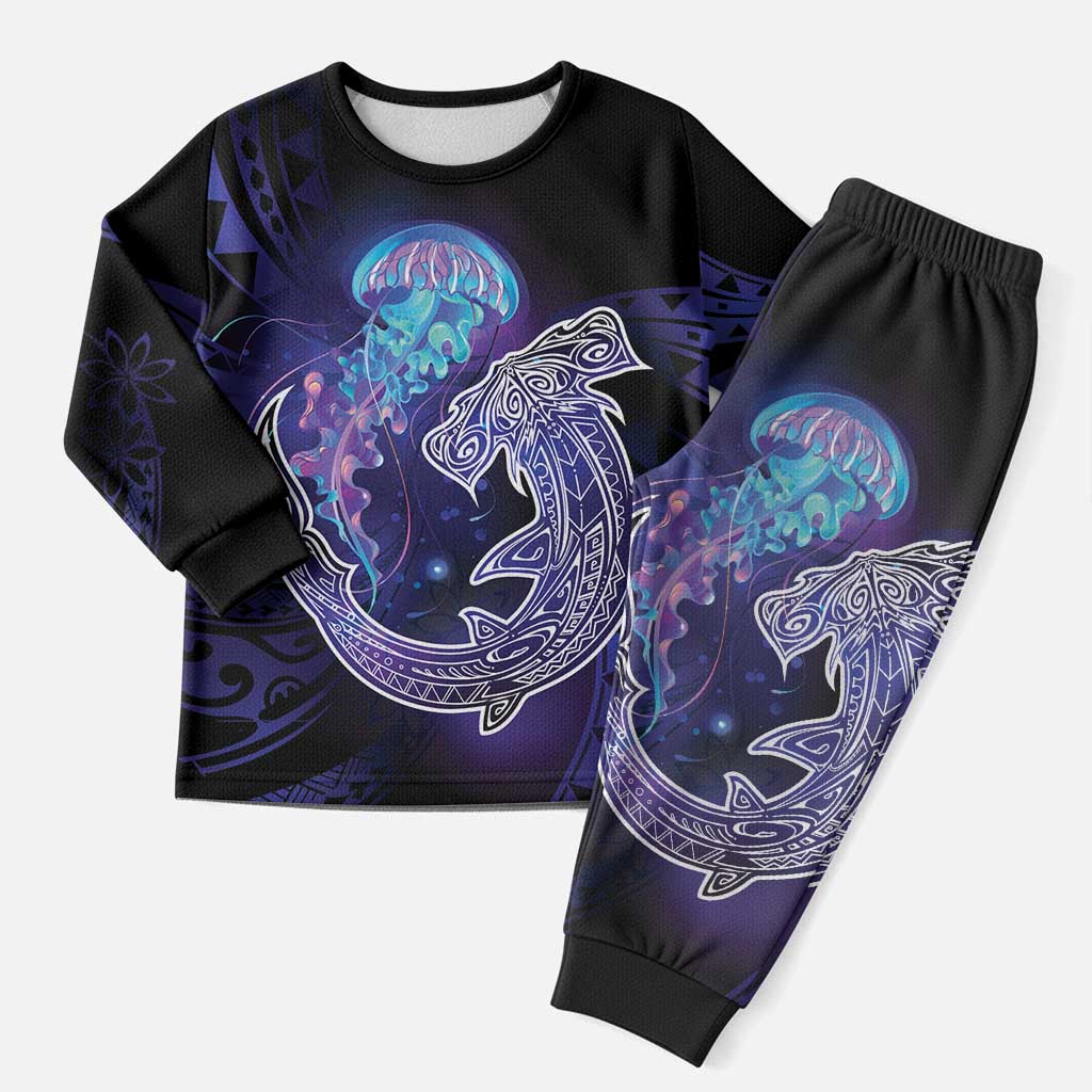 Polynesian Aumakua Christmas Pajama Set Jellyfish with Shark - Polynesian Pride