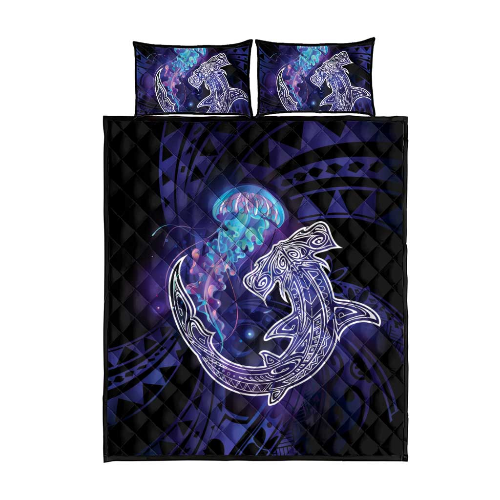 Polynesian Aumakua Quilt Bed Set Jellyfish with Shark - Polynesian Pride