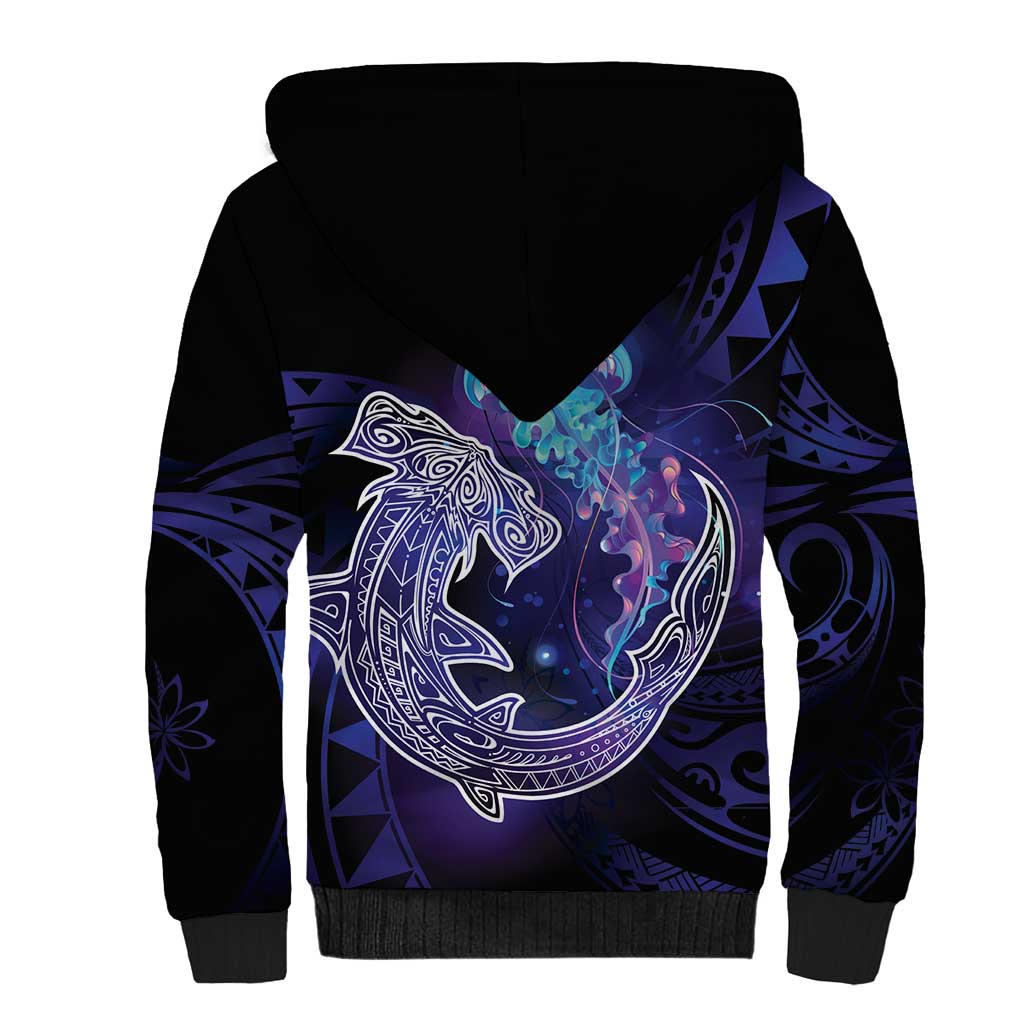 Polynesian Aumakua Sherpa Hoodie Jellyfish with Shark - Polynesian Pride