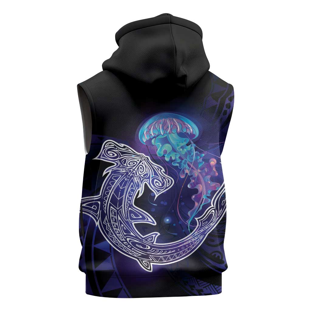 Polynesian Aumakua Sleeveless Zip Hoodie Jellyfish with Shark - Polynesian Pride