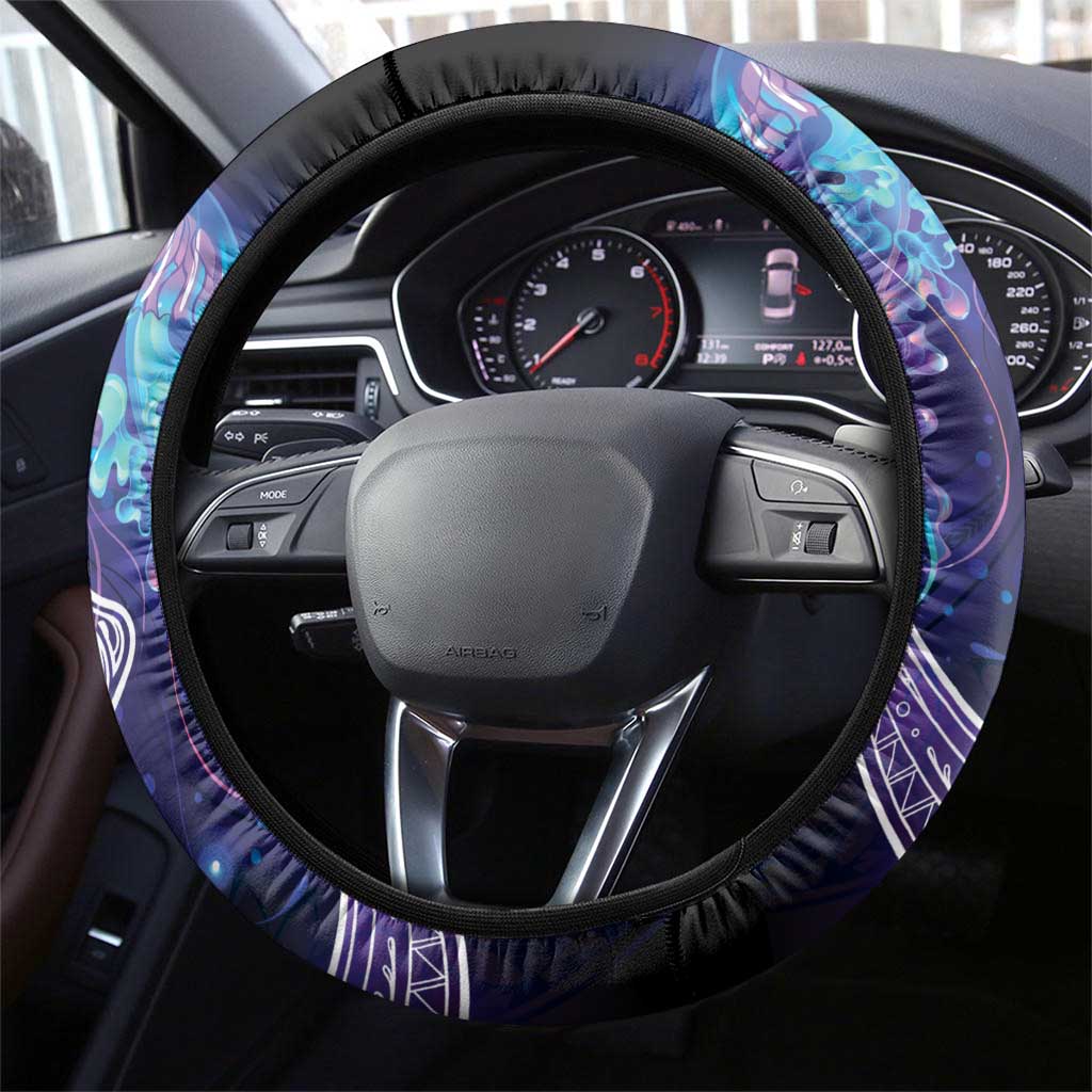 Polynesian Aumakua Steering Wheel Cover Jellyfish with Shark - Polynesian Pride