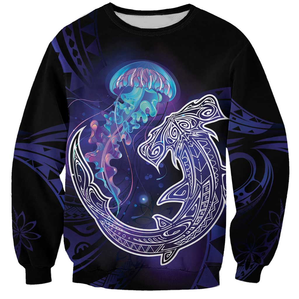 Polynesian Aumakua Sweatshirt Jellyfish with Shark - Polynesian Pride