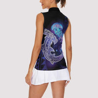 Polynesian Aumakua Women Sleeveless Polo Shirt Jellyfish with Shark - Polynesian Pride