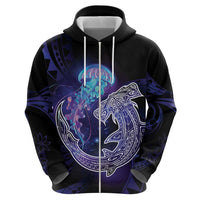 Polynesian Aumakua Zip Hoodie Jellyfish with Shark - Polynesian Pride