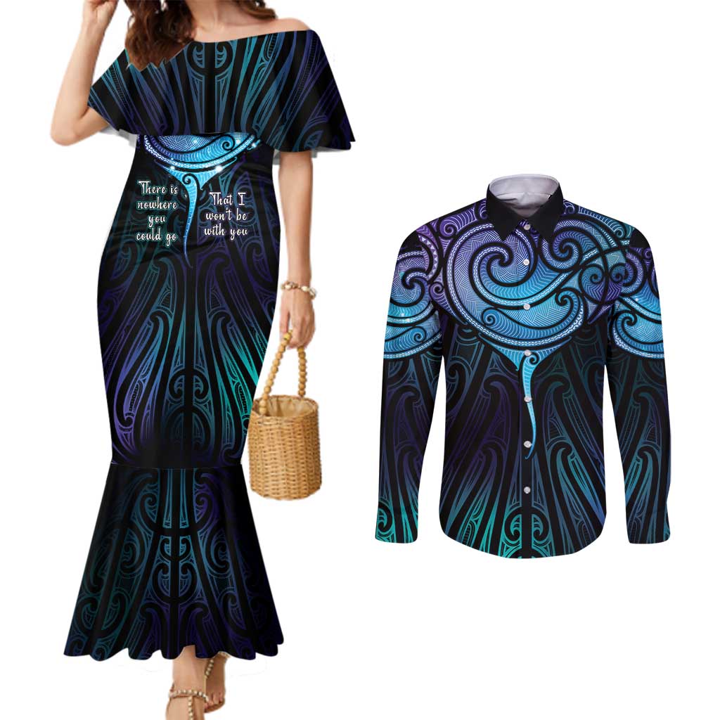 Aotearoa Maori Te Whai Rahi Couples Matching Mermaid Dress and Long Sleeve Button Shirt Tala - Nowhere You Could Go That I Won't Be With You - Polynesian Pride