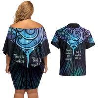 Aotearoa Maori Te Whai Rahi Couples Matching Off Shoulder Short Dress and Hawaiian Shirt Tala - Nowhere You Could Go That I Won't Be With You - Polynesian Pride