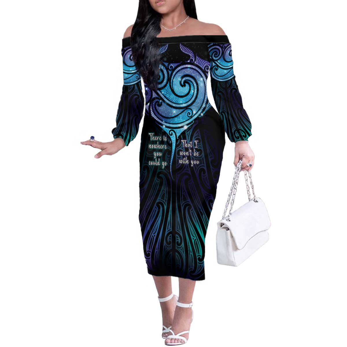 Aotearoa Maori Te Whai Rahi Family Matching Off The Shoulder Long Sleeve Dress and Hawaiian Shirt Tala - Nowhere You Could Go That I Won't Be With You - Polynesian Pride